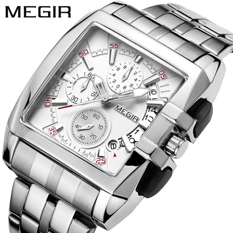 Square Quartz Watch Stainless Steel Chronograph Waterproof Calendar Sport Business For Men