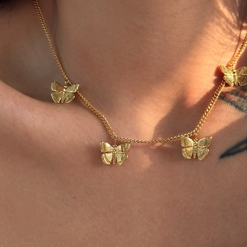 Butterfly Dangle Necklace And Bracelet 18K Gold Plated Stainless Steel Retro Elegant Jewelry For Women