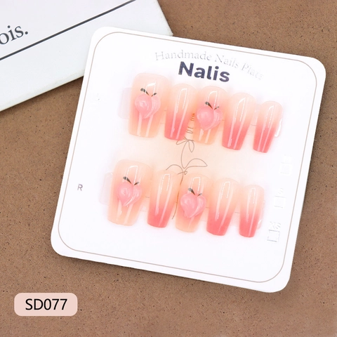 Rosa Farbverlauf Blush Press On Nails Sargform Mit 3D Pfirsich ABS Kunststoff Süß Niedlich Maniküre Für Frauen