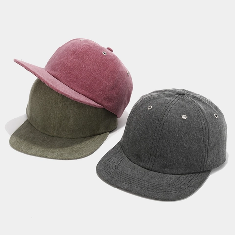 Retro Washed Cotton Flat Brim Baseball Cap Solid Color Snapback Hat For Men Women Adjustable