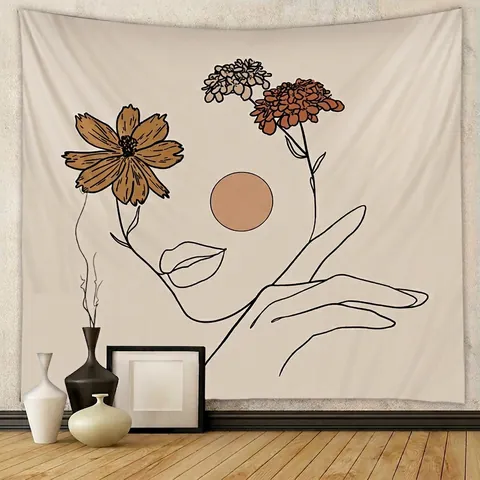 Tapiz De Pared Minimalista Rostro Mujer Flor Poliéster Estilo Bohemio Decoración Hogar Para Dormitorio Sala De Estar