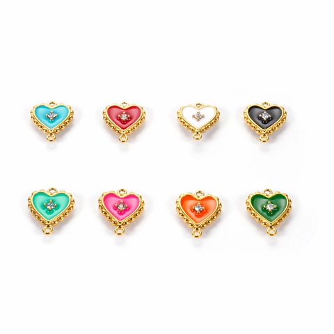 Breloque Connecteur En Acier Inoxydable Émail Coeur Pendentif Avec Strass Doubles Boucles Accessoire Création Bijoux DIY
