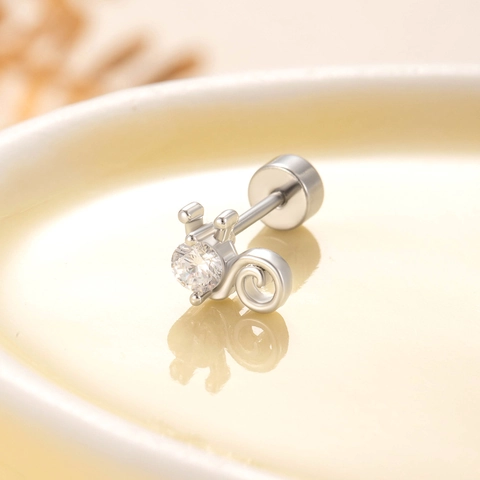 Silver Titanium Steel Kitten Spiral Stud Earring With Zircon Screw Back Helix Piercing Jewelry