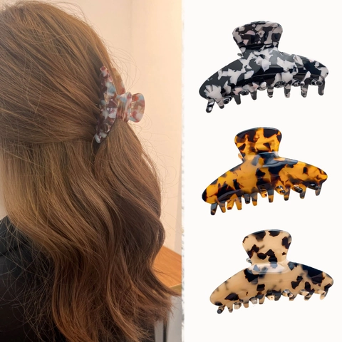 Large Hair Claw Clips Acetate Leopard Tortoise Pattern Marble Elegant Korean Style Shark Hairclip Women Accessories