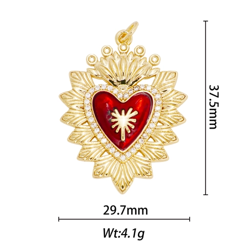 Vintage 18K Gold Plated Copper Sacred Heart Pendant Necklace With Wings Rhinestone Inlaid Heart Shape Jewelry Charm For Women