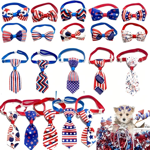 Pet Bow Tie Necktie Hat Adjustable Polyester Independent Day July Fourth USA Flag Pattern For Dogs Cats Holiday Accessory