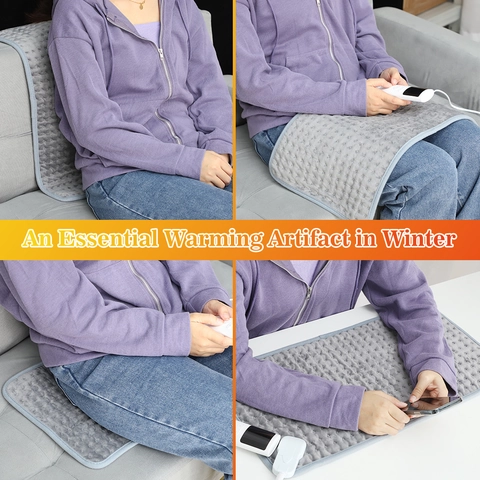 Electric Heating Pad Soft Crystal Velvet Heat Therapy Mat With Adjustable Temperature And Timer Settings For Back Pain Relief Grey