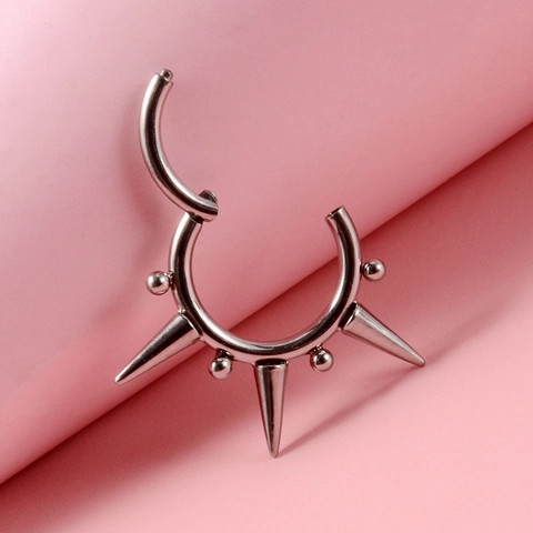 Anello per Setto Nasale a Cerniera in Titanio G23 Punk con Punte e Perline Orecchini a Bottone Piercing per cartilagine Gioielli
