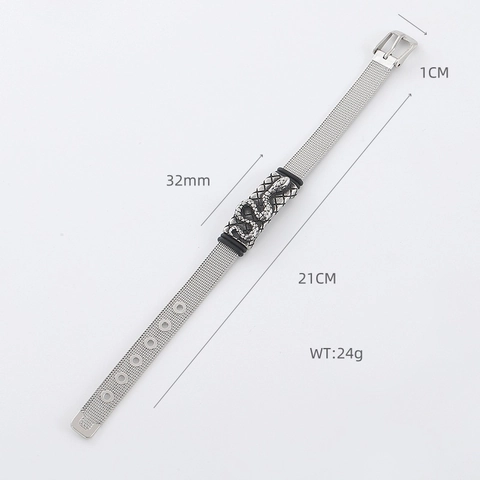 Pulsera De Malla Para Hombre Acero Inoxidable 304 Con Patrón De Serpiente Estilo Reloj Punk Retro Gótico Joyería Ajustable
