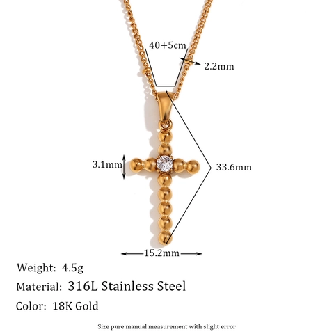 Collar con Colgante de Cruz de Acero Inoxidable Bañado en Oro de 18K con Circonia para Mujer Joyería Geométrica Retro
