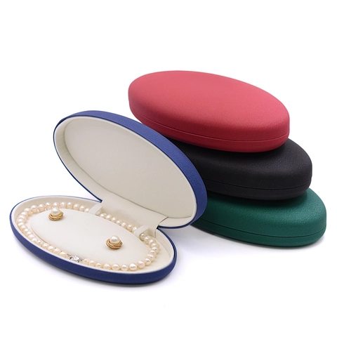 Ovale Schmuckschatulle PU Leder Halskette Ohrring Aufbewahrung Display Etui Mikrofaser Innenfutter Hochwertige Geschenkverpackung
