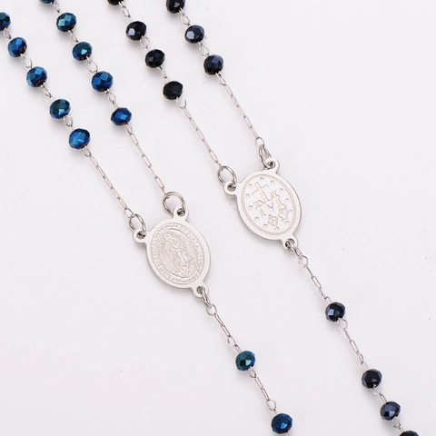 Rosary Necklace With 304 Stainless Steel Cross Pendant And Crystal Glass Beads Religious Jewelry Vintage Elegant