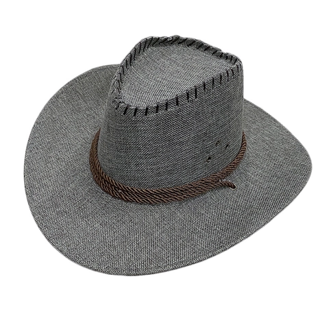 Cappello Da Cowboy Occidentale Lino Tesa Larga Protezione Solare Estate Esterno Spiaggia Traspirante Occhielli Metallo