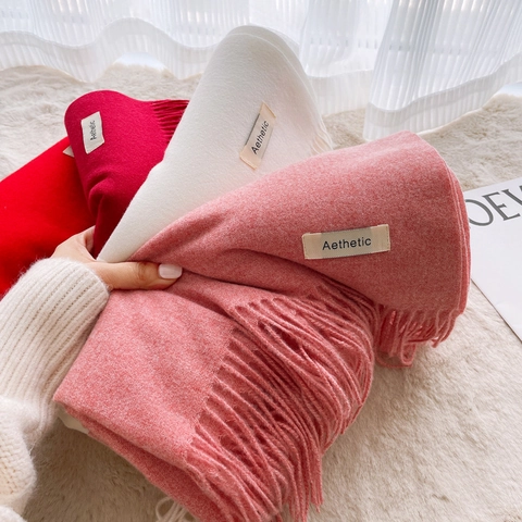 Sciarpa Invernale Donna Imitazione Cashmere Tinta Unita Calda Pesante Scialle Frange Lunghe Pashmina Morbida