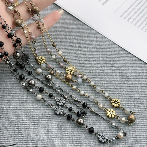 Collier Long Multicouches Bohème Vintage Avec Pendentifs Fleurs En Alliage Et Künstliche Perles D'Imitation Chaîne De Pull Ethnique
