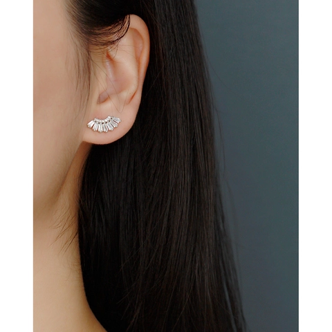 Orecchini In Argento Sterling 925 A Forma Di Ventaglio Con Zirconia Piercing Geometrico Gioielli Per Donne