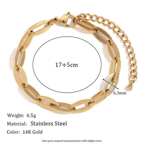 Paperclip Chain Bracelet Stainless Steel Minimalist 14K Gold Plated Jewelry For Women Adjustable Extension Link
