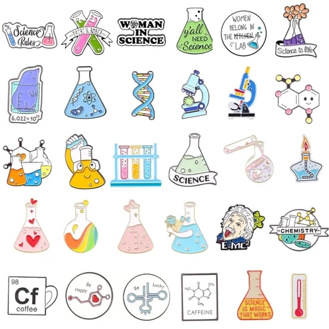 Pin De Esmalte De Ciencia Broche De Aleación Química Física Biología Insignia Para Mochila Ropa Accesorio Regalo Geek