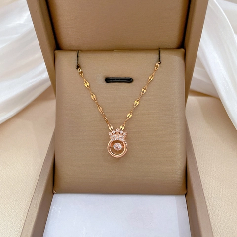 Kroon Hanger Ketting Bewegende Zirkoon Roestvrijstalen Ketting Roségoud Elegante Bruiloft Sieraden Voor Vrouwen
