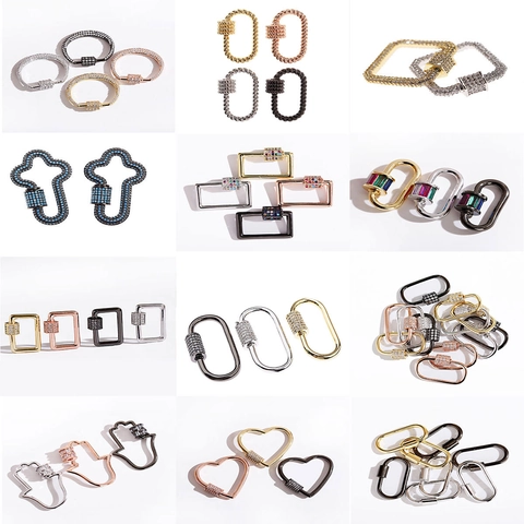 Micro Pave Zircon Carabiner Clasp Copper Gold Plated Jewelry Connector Screw Lock Pendant For DIY Necklace Making