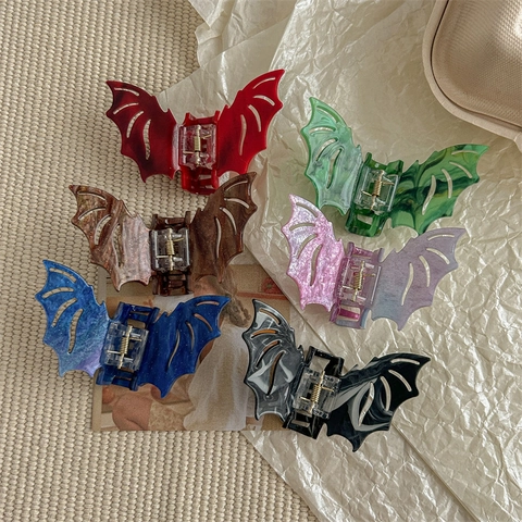 Pinzas Para El Pelo De Murciélago Acrílico Mármol Forma De Ala Gótico Y2K Halloween Accesorios Cabello Mujeres Niñas