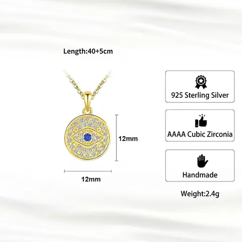 925 Sterling Silver Evil Eye Necklace For Women Personalized Geometric Round Zirconia Pendant Necklace Elegant Jewelry Gift