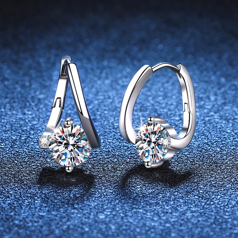 S925 Sterling Silver Moissanite Earrings D Color Round Cut Elegant Luxurious Jewelry For Women Gift With GRA Certificate