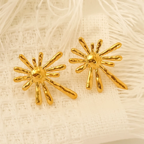 18K Vergoldete 304 Edelstahl Sonnenstrahl Ohrstecker Unregelmäßige Radiale Lava Textur Geometrischer Schmuck Für Damen