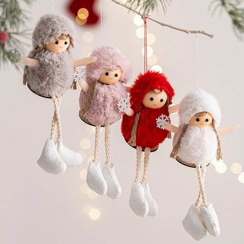Weihnachts Plüsch Engel Puppe Ornamente Baumschmuck Lange Beine Holz Stoff Handgefertigt Feiertag Heimdekoration