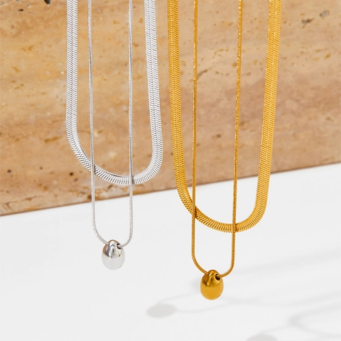 Double Layered Teardrop Pendant Necklace Stainless Steel Minimalist Snake Herringbone Chain Jewelry For Women