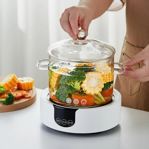 Olla De Sopa De Vidrio De Borosilicato Transparente Ámbar Resistente Al Calor Con Tapa Asas Dobles Cocina Leche Fideos Microondas