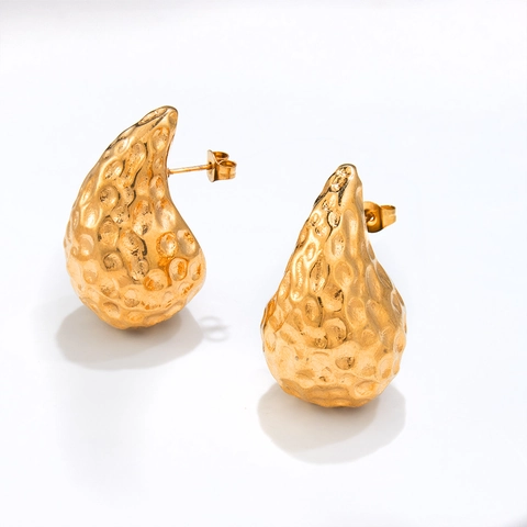 Orecchini A Goccia D'acqua Con Texture Martellata Placcati In Oro 18K Acciaio Inossidabile Gioielli Di Moda Geometrici Per Donna