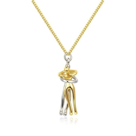 Couple Hug Pendant Necklace Abstract Silhouette Two-Tone Zinc Alloy Minimalist Jewelry For Lovers Friends Gift