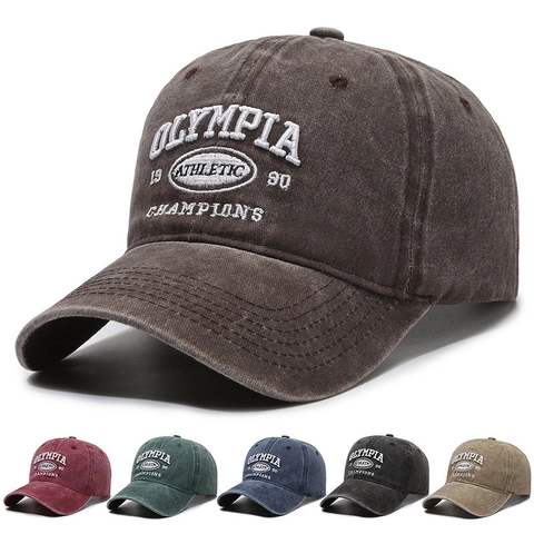 Cappello Da Baseball In Cotone Lavato Vintage Regolabile Protezione Solare Ricamo Retrò Cappello Olympia Athletic Per Uomini Donne
