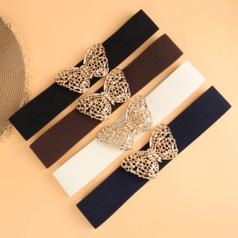 Women Elastic Corset Belt Hollow Butterfly Metal Buckle Stretch Waistband Decorative For Dress