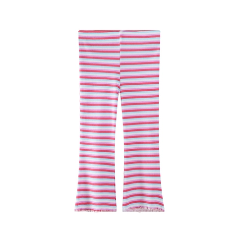 Leggings Évasés En Tricot Côtelé De Coton Pour Filles Rayures Horizontales Colorées Pantalon À Volants Pour Enfants