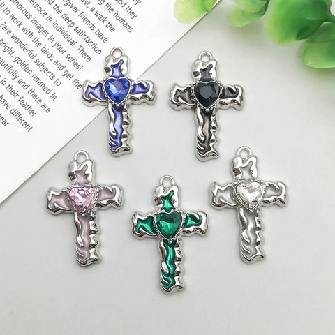 Alloy Kreuzanhänger Mit Herz-Strass Und Emaille Für DIY Schmuckherstellung Halsketten Bastelzubehör