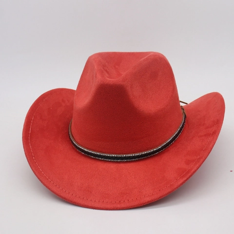 Cappello Da Cowboy Occidentale Scamosciato Vintage Fascia Strass Tesa Larga Etnico Jazz Fedora Uomo Donna Outdoor
