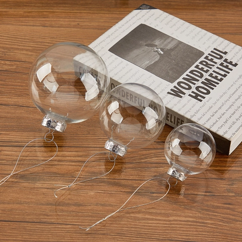 Bolas De Navidad Transparentes De Plástico PET Rellenables Adornos Decorativos Con Tapa Plateada Para Árbol DIY