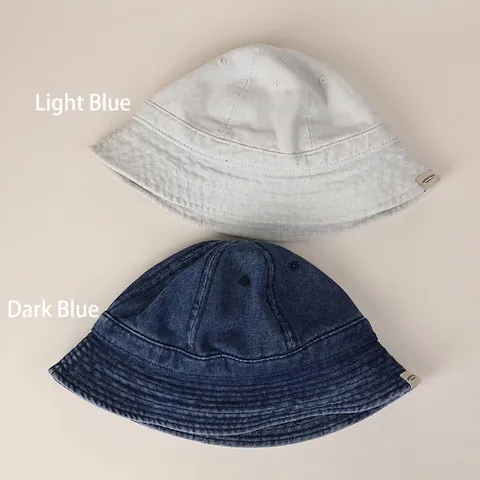 Washed Cotton Denim Bucket Hat Vintage Sun Protection Fisherman Cap Solid Color Unisex Casual Summer Travel