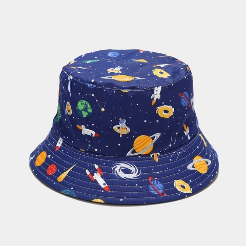 Cappello Alla Pescatora Reversibile Cotone Tela Protezione Solare Stampa Cartone Animato