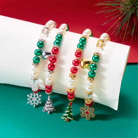 Bracciale Natale Chiusura Magnetica Cuore Lega Künstliche Perle Pendente Fiocco Di Neve Albero Di Natale Gioielli Festivi