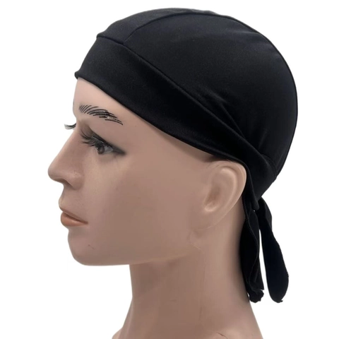 Durag Pirate Hat Headscarf Polyester Spandex Breathable Elastic Quick Dry Long Tie For Cycling Running Sports Men Women Black