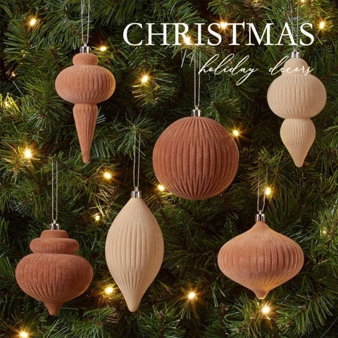 Ornamenti Natalizi In Velluto Floccato Pendenti Appesi Forme Multiple Toni Terra Stile Retrò Per Decorazione Albero