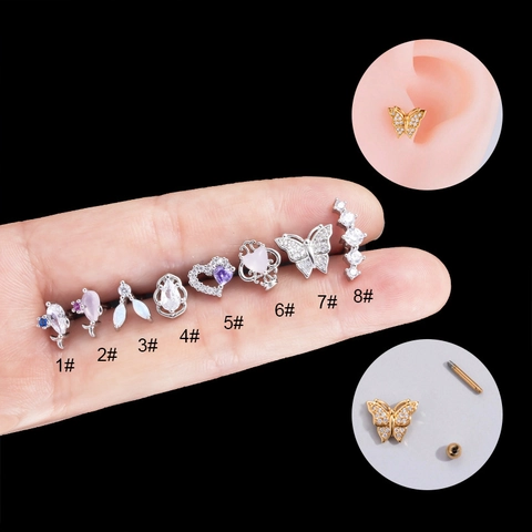 Clous D'oreille En Acier Inoxydable Et Cuivre Avec Zircone Papillon Coeur Bijoux De Piercing Style Coréen