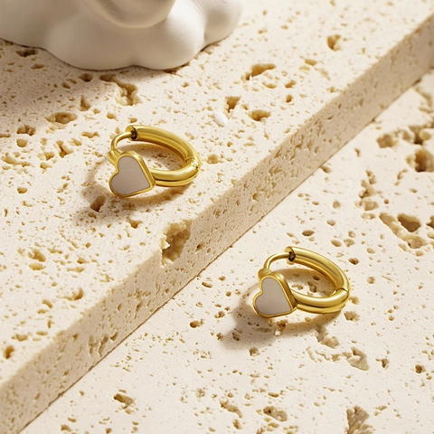 Minimalist Heart Charm Hoop Earrings Stainless Steel Enamel Inlay Huggie Jewelry For Women Fashion Elegant