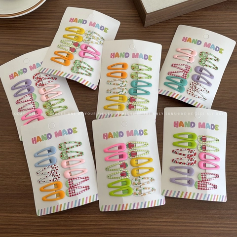 Kids Hair Clips Alloy Cartoon Fruit Print Plaid Sweet Colorful Barrettes For Baby Girls Hair Accessories