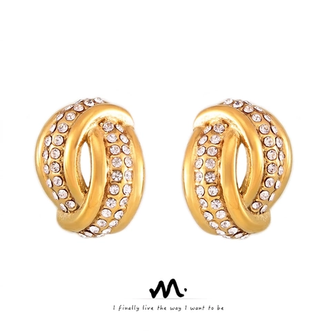 Twisted Hollow Knot Ohrringe Titanstahl Mit Strass Tschechischer Diamant Vintage Vergoldet Eleganter Damen Schmuck
