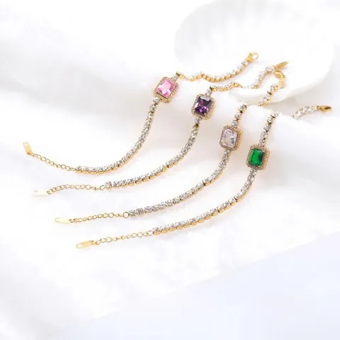 Elegant Stainless Steel Zirconia Bracelet For Women Gold Plated Luxury Multicolor Crystal Link Chain Bracelet Fashion Jewelry