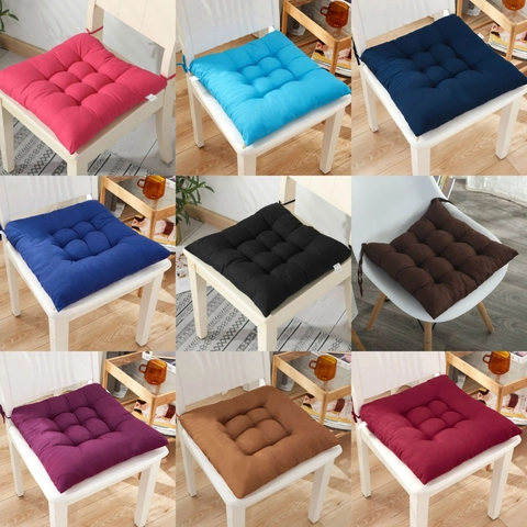 Tufted Chair Cushions Thickened Seat Pads With Straps Solid Color Brushed Fabric For Dining Office Home
